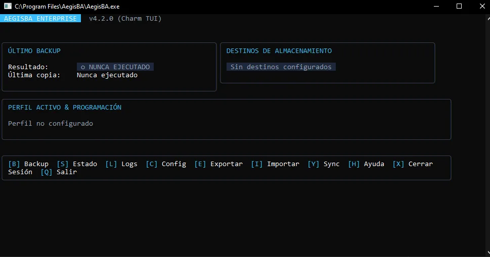 Vista previa del proyecto AegisBA Enterprise — Respaldos de SQL Server